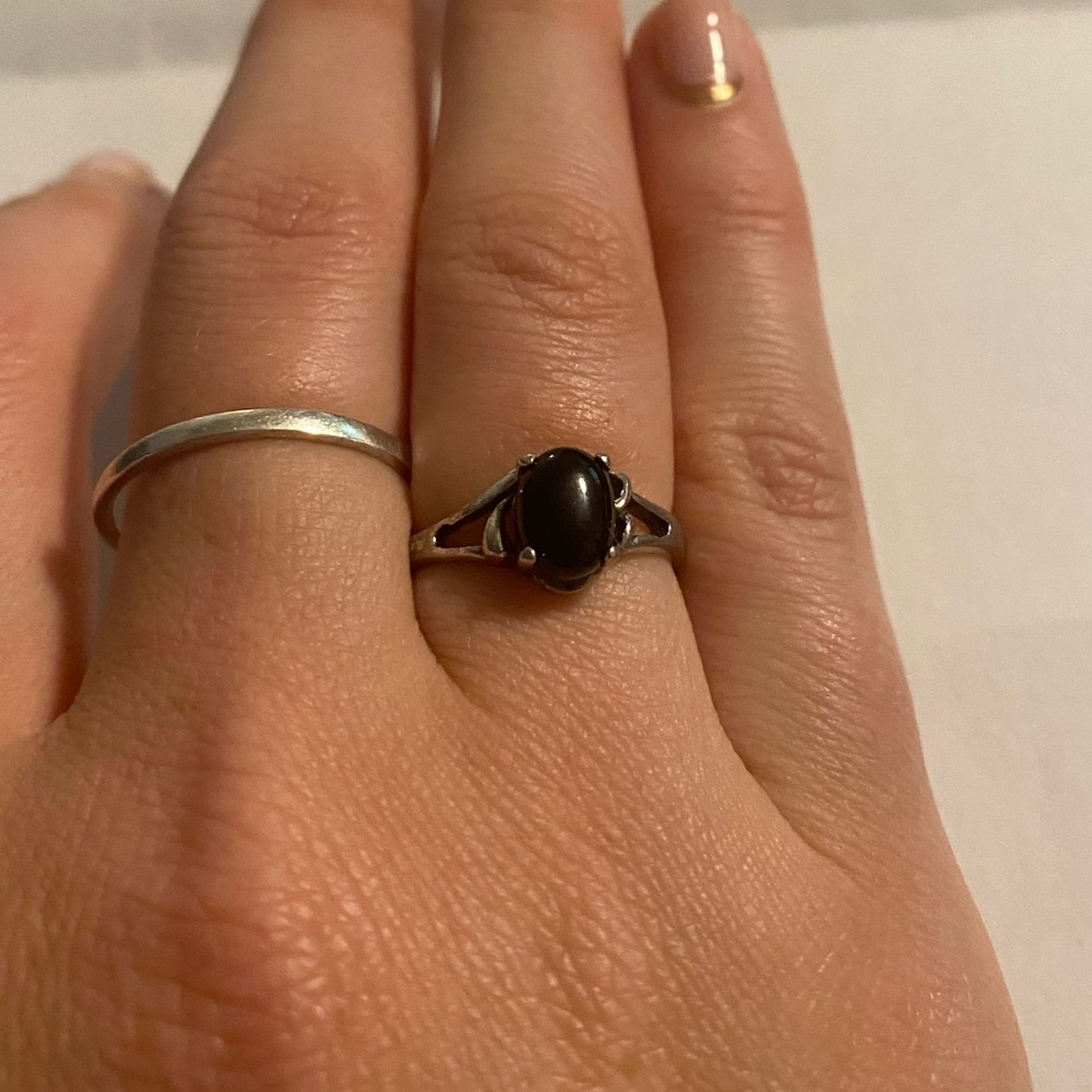 Black onyx gem silver ring